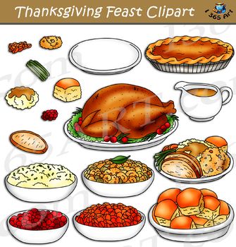 This clipart set contains foods fit for a Thanksgiving Feast in both color and black and white versions of each! This set contains 34 clipart files in total. Food included in this set are a thanksgiving turkey, mashed potatoes, yams, green beans, gravy, cranberries, pumpkin pie and more. There are 1... Thanksgiving Food Clipart, Thanksgiving Food Drawing, Thanksgiving Dinner Plates, Thanksgiving Turkey Dinner, Education Clipart, Food Tags, Food Clipart, Food Clips, Thanksgiving Food