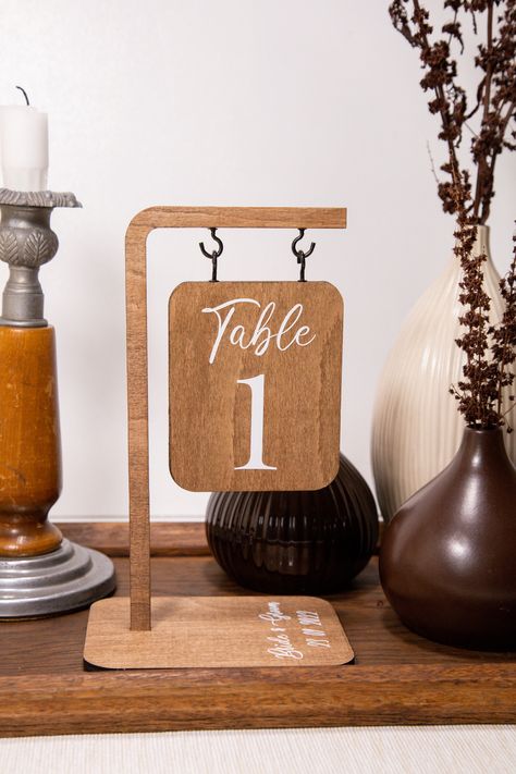 Prom Centrepieces, Wedding Table Number Ideas, Wooden Table Numbers Wedding, Number Table, Table Numbers Wedding Rustic, Wooden Table Numbers, Table Number Holders, Birthday Captions Instagram, Hanging Table