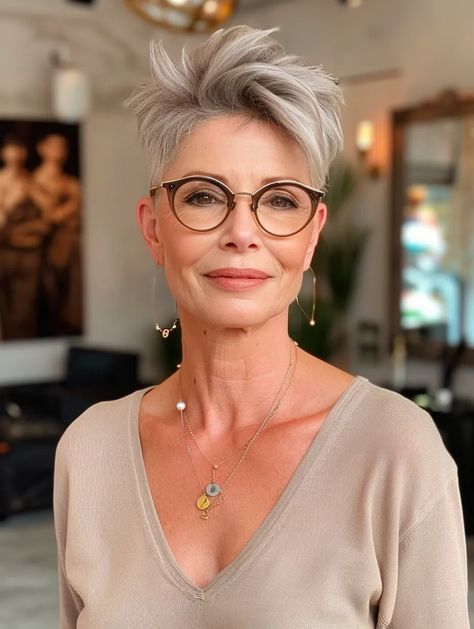 Women Over 50 Hairstyles, Hairstyle For Women Over 50, Over 50 Hairstyles, Age With Grace, Grey Hair And Glasses, Spiky Hairstyles, Short Spiky Haircuts, 50 Hairstyles, Hairstyle For Women