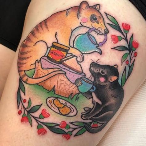 Tasmanian Devil Tattoo, Bro Tattoos, Luna Tattoo, Devil Tattoo, Tasmanian Tiger, Kawaii Tattoo, Tasmanian Devil, Extinct Animals, Tiger Tattoo