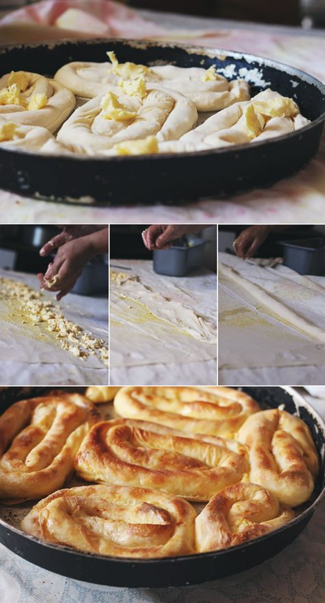 Bosnian Cheese Pie, SIRNICA, photo by Olga Tikhonova #phyllodough #borek Burek Recipe, Albanian Recipes, Macedonian Food, Bosnian Recipes, Pasta Fillo, Cheese Pie, Foreign Food, Serbian Recipes, Croatian Recipes