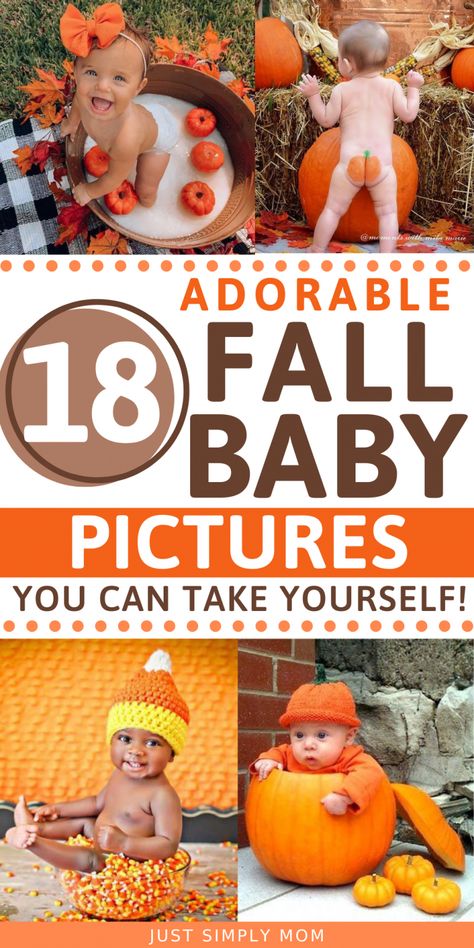 18 Cute Fall Baby Pictures That You Can Take Yourself - Just Simply Mom Fall Twin Newborn Pictures, Twin Pumpkin Pictures, Fall At Home Photoshoot, Fall Picture Backdrop Ideas Diy, Newborn Halloween Photoshoot At Home, Halloween Milk Bath Baby, Newborn In Pumpkin, Newborn Pumpkin Photoshoot, Baby Halloween Photoshoot Ideas At Home