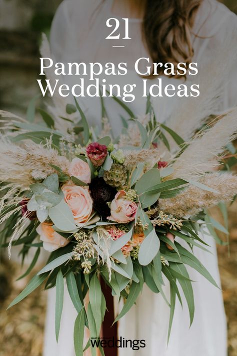 Pampas grass is becoming more trendy in the interior decor world, as well as the wedding trend world. Click to see many ways you can use pampas grass throughout your wedding decor - whether it be in your wedding table decor, wedding bouquet, or even with in a flower crown. Pampas grass if perfect for a beachy, bohemian, rustic wedding. #Wedding #WeddingIdeas #PampasGrass #WeddingDetails #WeddingDecor #WeddingTrends #Unique | Martha Stewart Weddings Pampas Grass Decor Wedding Table, Simple Pompass Grass Centerpieces, Pampas Grass Centerpiece Ideas, Wedding Centerpieces With Pampas, Pampas Centerpieces Wedding, White Pampas Grass Wedding, Pampas Grass Centerpiece Wedding Ideas, Reign Wedding, Pampas Grass Centerpiece