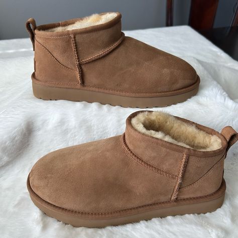 Brand New Ugg Classic Ultra Mini Boot New With No Box Size 10 In Women Color Chestnut Twinface Sheepskin Upper Sheepskin Lining And Insole Treadlite By Ugg Outsole Sz Tag Have Been Marked To Prevent Store Returns (079)