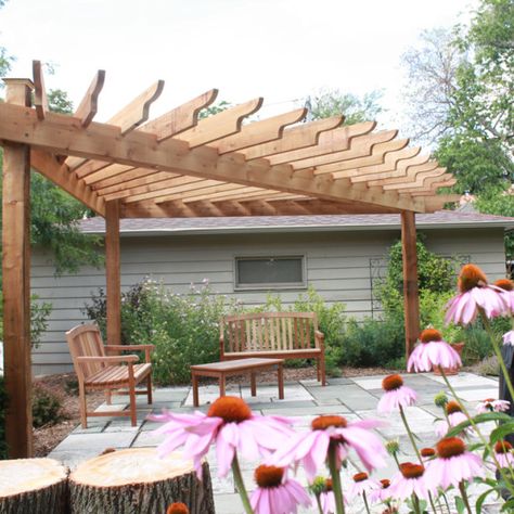 Triangular pergola | Hawks Landscape project Triangular Pergola Ideas, Semi Circle Pergola, Triangular Pergola, L Shaped Pergola, Corner Pergola, Pergola Diy, Building A Pergola, Metal Pergola, Pergola Design