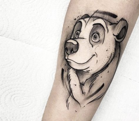 Irmao Urso tattoo by Gustavo Takazone Brother Bear Tattoo, Camera Tattoo Design, Bear Tattoo Designs, Brother Tattoos, Mystical Tattoos, Awesome Drawing, Blue Rose Tattoos, Bear Tattoos, Cartoon Character Tattoos