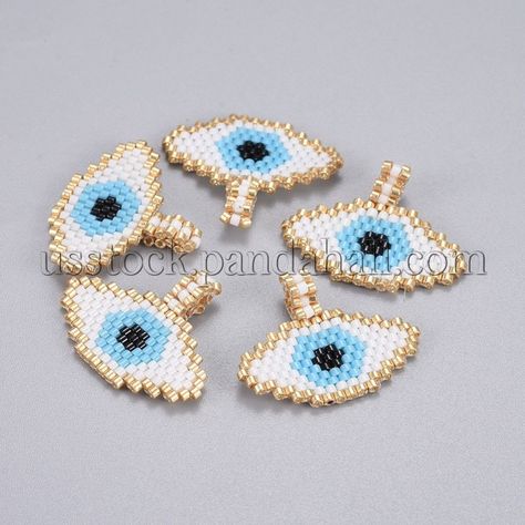 Beaded Jewelry Bracelets, Seed Bead Pattern, Loom Pattern, Evil Eye Earrings, Eye Earrings, Silver Prices, Evil Eye Charm, Brick Stitch, Bead Weaving