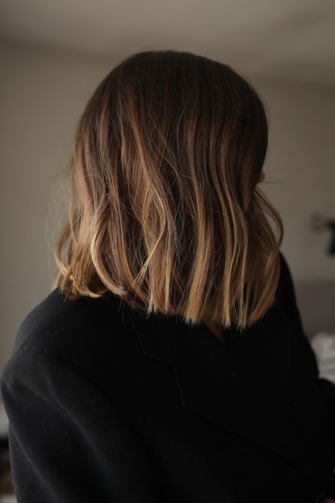 came from. (But that's a story for another day!) A Line Bob Textured, Slightly Curled Hair Waves, Lob Thick Hair Straight, Woman’s Bob Haircut, Natural Balayage Short Hair, Shoulder Length Bronde Balayage, Wavy Straight Hair, Bob Balayage, Shortish Hair