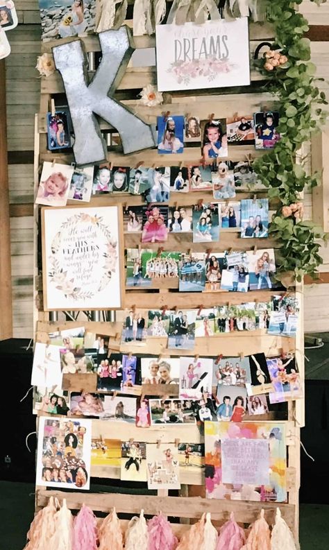 Graduation Open House Picture Ideas, Senior Picture Wall Display Ideas, Grad Party Picture Boards, Grad Party Photo Display, Western Graduation Party Ideas, Senior Grad Party, Graduation Picture Boards, Country Graduation Party, Country Graduation