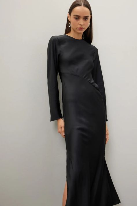 Madeleine Dress by Samsoe | Rent the Runway Bold Necklace, Favorite Boots, Rent The Runway, Closet Designs, Strappy Heels, Work Boots, Black Satin, Nice Dresses, Slip Dress