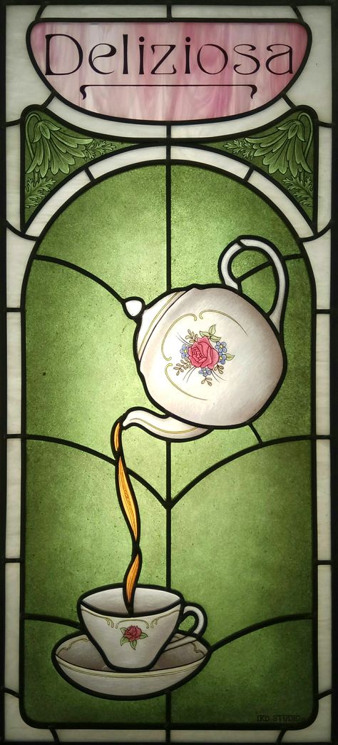 Tea room stained glass, tea pot and a cup of tea, art nouveau, liberty, everything stops for tea! Herbalife Club, Glass Tea Pot, Stained Glass Gifts, Stained Glass Door, Stained Glass Decor, Stained Glass Designs, Coffee Staining, Tea Stains, A Cup Of Tea