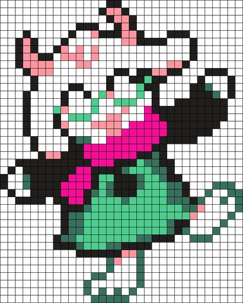 Undertale Beads Patterns, Perler Bead Patterns Undertale, Deltarune Kandi Pattern, Deltarune Pixel Art Grid, Undertale Kandi, Deltarune Perler Beads, Ralsei Sprite, Deltarune Perler, Undertale Perler Beads