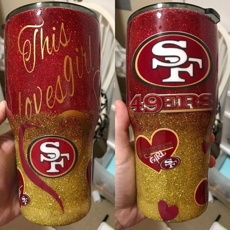 49ers Tumbler Ideas, 49ers Tumbler Cup, 49ers Tumbler, Yeti Designs, 49ers Outfit, 49ers Pictures, Resin Cups, Sports Tumbler, Cricut Cups