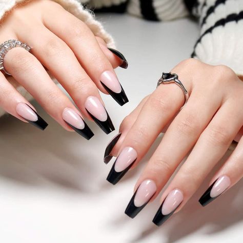 PRICES MAY VARY. 𝗘𝗮𝘀𝘆 𝗧𝗼 𝗨𝘀𝗲: Achieve salon-worthy nails effortlessly with our user-friendly system, designed to pamper your nails in just 5 minutes. Our streamlined process ensures a quick and seamless manicure experience, allowing you to indulge in luxurious self-care without sacrificing precious time. 𝗗𝗶𝘃𝗲𝗿𝘀𝗲 𝗖𝗼𝗹𝗼𝗿𝘀 𝗮𝗻𝗱 𝗥𝗶𝗰𝗵 𝗗𝗲𝘀𝗶𝗴𝗻: Immerse yourself in a world of vibrant hues and intricate designs with our diverse range of products. Each item boasts a spectr Ballerina Acrylic Nails, Black French Tips, French Tip Nail Designs, French Manicure Nails, Coffin Press On Nails, Fake Nails With Glue, Acrylic Coffin, Nail Forms, Nail Length