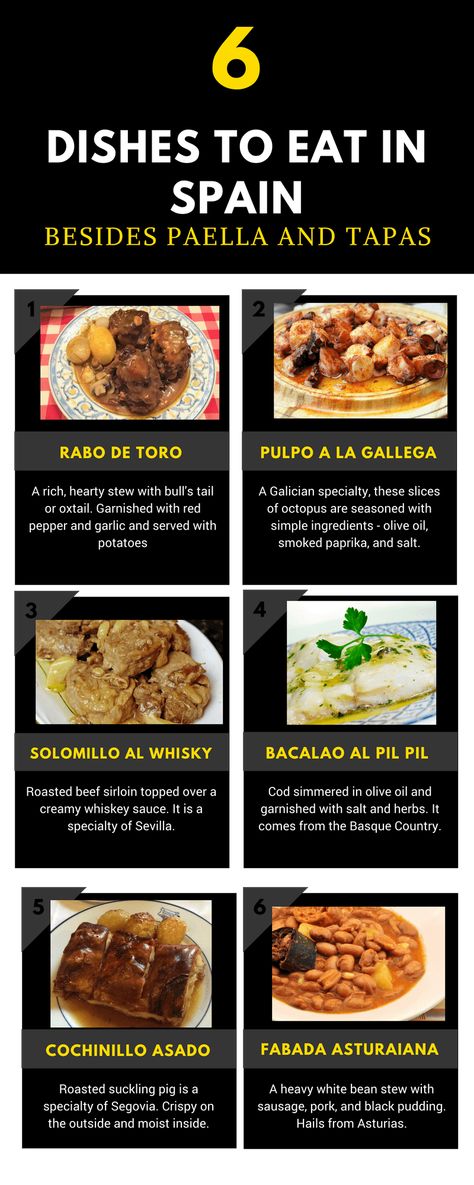 6 Dishes to Eat in Spain Besides Paella and Tapas Infographic Braised Oxtail, Smoked Potatoes, Spain Food, Spanish Cuisine, Spanish Dishes, Culinary Travel, Spanish Food, Seafood Restaurant, Foods To Eat