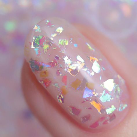 Up close and personal with Fairy Freckles - a clear pink base with delicate pieces of crushed iridescent jewels 🧚‍♀️ Make Nails, Bright Red Nails, French Manicure Designs, Christmas Manicure, Pearl Nails, Romantic Colors, What Is Christmas, Get Nails, Nail Polish Collection