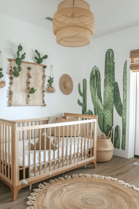 45+ Nature-Inspired Nursery Ideas for a Serene Baby Retreat Desert Theme Nursery, Desert Nursery Theme, Rustic Crib, Enchanted Forest Nursery, Southwest Nursery, Nature Inspired Nursery, Nature Themed Nursery, Soft Blue Walls, Round Cribs