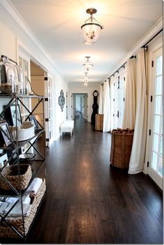 French Country with Dark Flooring | ... this long hallway - dark wood floors and wall of french doors! More Modern Country House, Staining Wood Floors, Diy Wood Floors, Country Modern Home, Modern Country Style, Hardwood Floors Dark, Dark Wood Floors, Modern Country, My New Room