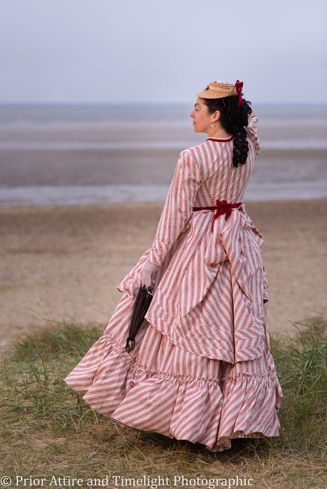 1870s seaside dress by Prior Attire, The Victorian Dressmaker vol 1870s Seaside Dress, Victorian Seaside Dress, Gilded Age Fashion, 1870s Dress, Bustle Dresses, Victorian Sewing, 1860s Fashion, 1870s Fashion, Bustle Dress