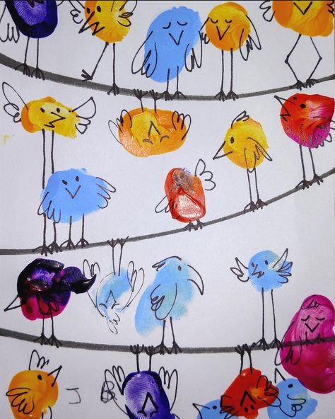 Thumbprint Art, Spring Art Projects, Fingerprint Art, Birds On A Wire, Shabby Chic Easter, Winter Art Projects, Easy Easter Decorations, Easter Tree Decorations, Easter Decorations Kids