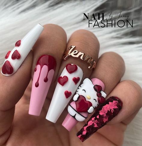 NailfashionbyJenny (@nailfashionbyjenny) • Instagram-fényképek és -videók Hello Kitty Valentines, Valentines Day Nails, Dope Nail Designs, Hello Kitty Nails, Nail Swag, Instagram Hashtags, Heart Nails, Dope Nails, Valentine's Day Nails