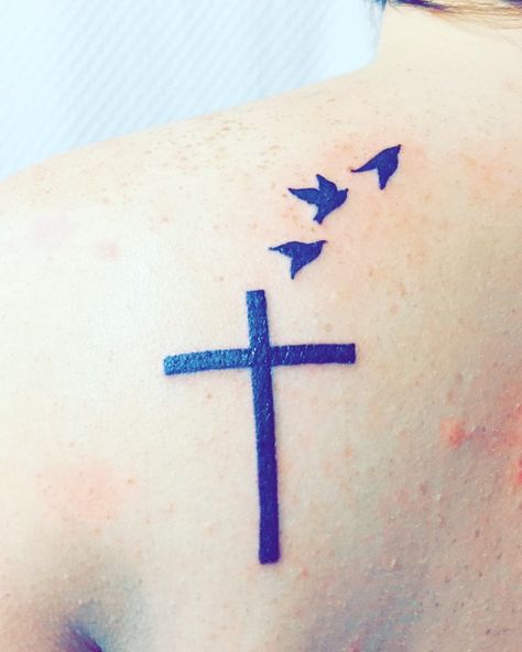 #tattoo #crosstattoo #birds #faith Cross With Birds Tattoo, Cross Tattoo On Wrist, Tattoo On Wrist, Small Tattoo Placement, Cross Tattoos For Women, Cross Tattoos, Small Tattoos With Meaning, Warrior Tattoos, Friendship Tattoos