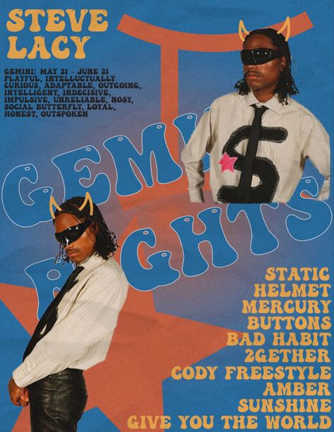 Aesthetic Steve Lacy, Gemini Rights Poster, Steve Lacy Gemini Rights, Gemini Rights, College Poster, Visuell Identitet, Iconic Wallpaper, Steve Lacy, Music Poster Design