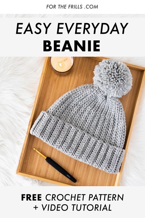 Learn how to crochet a tapered beanie! This simple crochet beanie is modern, minimalist and beginner friendly! The free crochet pattern includes baby, child and adult beanie sizes and a step-by-step video tutorial. This crochet beanie DIY is so easy to make you’ll be wearing it all fall and winter long! #freecrochetpattern #freecrochetbeanie #crochetbeanie #easycrochet Simple Crochet Beanie, Easy Crochet Beanie, Beanie Diy, Beanie Pattern Free, Easy Beginner Crochet Patterns, Crochet Beanie Pattern Free, Crochet Hat With Brim, Easy Crochet Hat, Crochet Kids Hats