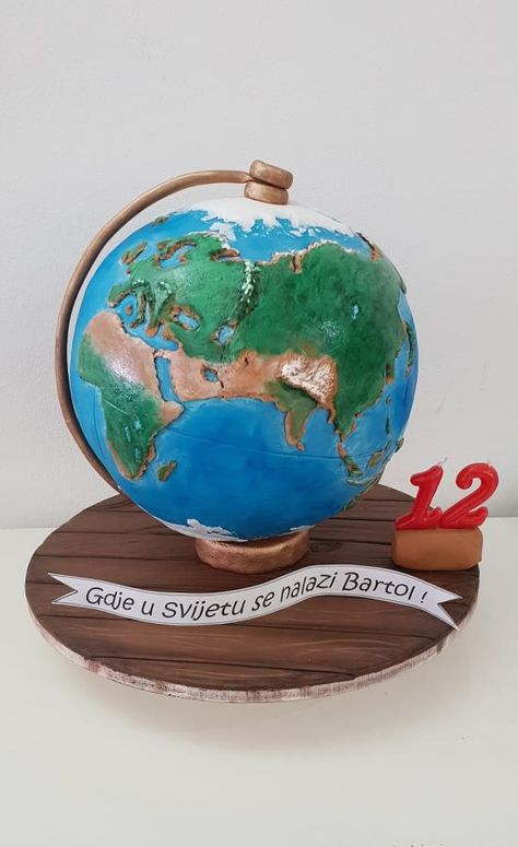 Globe Birthday Cake, Learn Geography, Birthday Cake Kids Boys, Globe Cake, Cake Mom, Cake Design Tutorial, Earth Cake, Planet Cake, Realistic Cakes