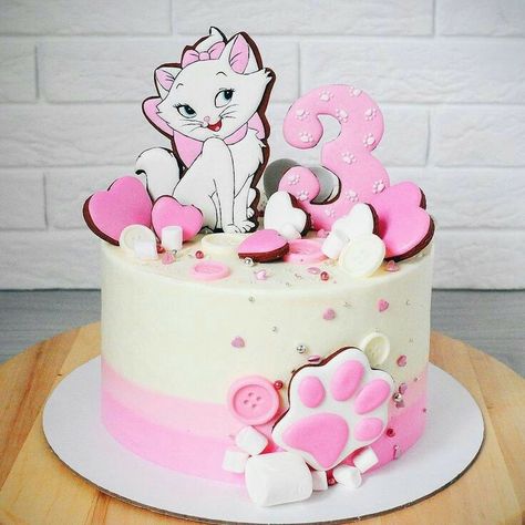 Marie Cat Birthday Party Cake, Marie The Cat Cake, Marie Cat Birthday Cake, Cat Marie Cake, Marie Aristocats Cake, Marie Cat Birthday Party, Kitten Cake, Cake Cat, Kitten Birthday Party