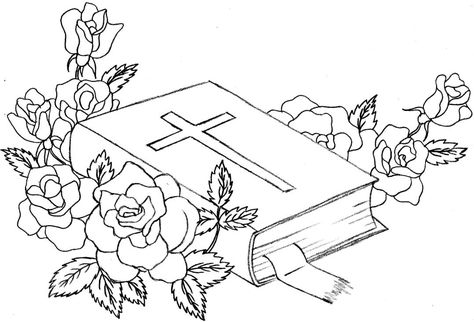 Open Bible Drawing, Bible Drawing Ideas, Bible With Flowers, Christian Sketches, Bible Study Crafts, Bible Drawings, Christian Drawings, Jesus Coloring Pages, Bible Drawing