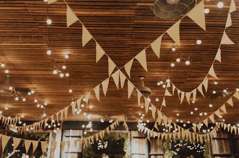 white bunting Festoon Lights Wedding, Outdoor Bunting, White Bunting, Wedding Ceiling, Late Summer Weddings, Lights Wedding Decor, Wedding Bunting, Bistro Lights, Fir Trees