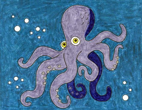 How to Draw an Octopus · Art Projects for Kids Easy Octopus Drawing, Octopus Art Project, Draw An Octopus, Cool Drawings For Kids, Octopus Coloring Page, Octopus Drawing, Octopus Art, Drawing Projects, Tutorial Video