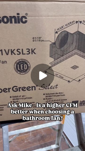 Mike Holmes on Instagram: "In both bathrooms and kitchens, removing moist air is one of the biggest challenges 

Installing high-quality, efficient fans is the solution, and this is one area where you don't want to go cheap. Moisture that stays in the air will lead to problems with mould and mildew.

Picking the right CFM is so important, because you need to pick a fan that is able to help move the moisture out of your bathroom efficiently. Some vent fan models, like the @panasonic vent fans we install, let you choose the CFM. This means you have the ability to select your required airflow (50, 80, or 110 CFM) with the simple flip of a switch. I like this because one fan can work for a range of ventilation needs.

#IndoorAirQualityMonth #IAQ #IndoorAirQuality #BathroomVentilation #VentFans Mike Holmes, Bathroom Vent Fan, Bathroom Vent, Bathroom Ventilation, Vent Fan, Bathroom Remodels, Bathroom Fan, Remodels, Indoor Air Quality