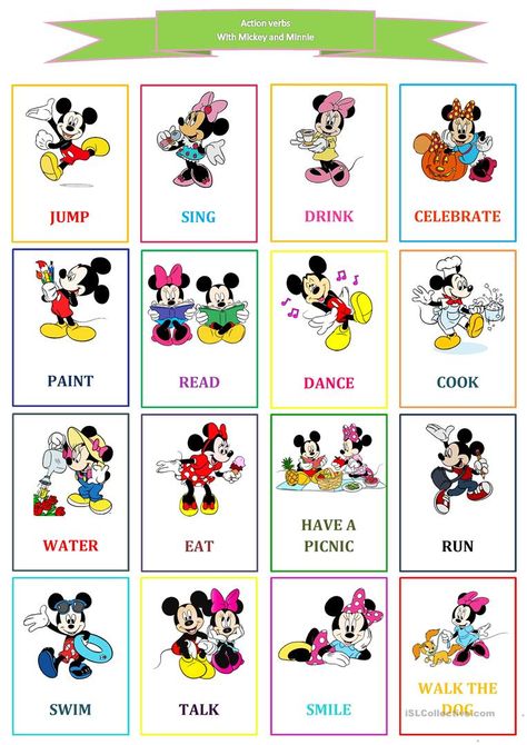 Mickey Mouse action verbs - English ESL Worksheets for distance learning and physical classrooms Mickey Mouse Preschool, Preschool Social Studies, Disney Lessons, Mickey Mouse Classroom, Retelling Activities, Mickey Mouse Printables, Ant Crafts, Disney Activities, Kindergarten Freebies