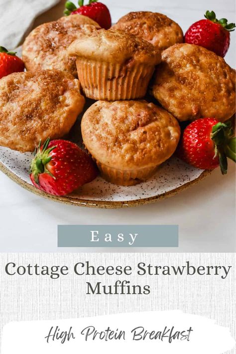 These cottage cheese strawberry muffins are not only absolutely delicious but they are healthy, high in protein and perfect for on the go! #highprotein #muffins #strawberry #easybreakfast #mealprepbreakfast Cottage Cheese Muffins Gluten Free, Cottage Cheese Strawberry Muffins, Strawberry Cottage Cheese Muffins, Cottage Cheese Breakfast Muffins, Cottage Cheese Muffins Healthy, Strawberry Protein Muffins, Protein Muffins Low Carb, Cottage Cheese Strawberry, Strawberry Cottage Cheese