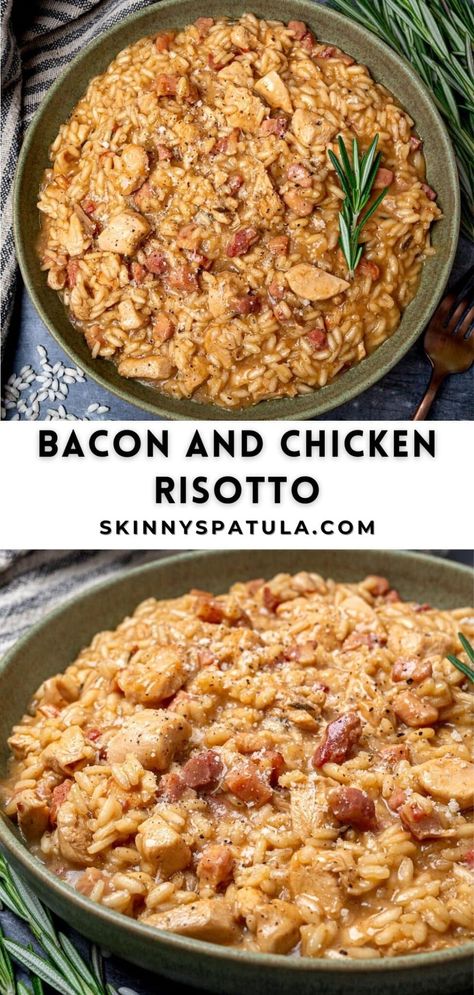 Bacon and Chicken Risotto Chicken Bacon And Rice Recipes, Chicken Bacon Rice Recipes, Chicken Sausage Risotto, Chicken And Rissoto, Risotto With Meat, Chicken Rizoto, Chicken Bacon Risotto, Risotto Chicken Recipes, Chicken Rosoto Recipes