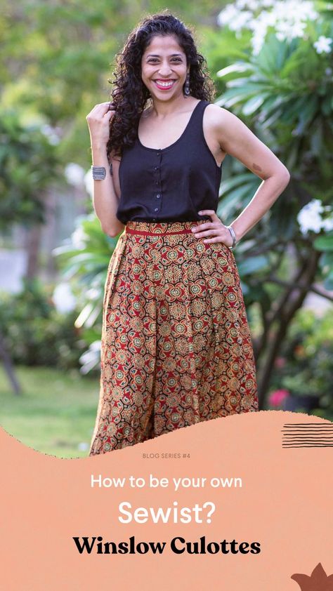 An image with a blog link by Fabriclore. It is another episode of How to be Your Own Sewist, teaching step by step to stitch Winslow Culottes with Pattern. Palazzo Pattern, Culottes Pattern, Sewing Patterns For Beginners, Stitch Dresses, Textile Crafts, Blouse Patterns, Dress Patterns, Sewing Pattern, Harem Pants