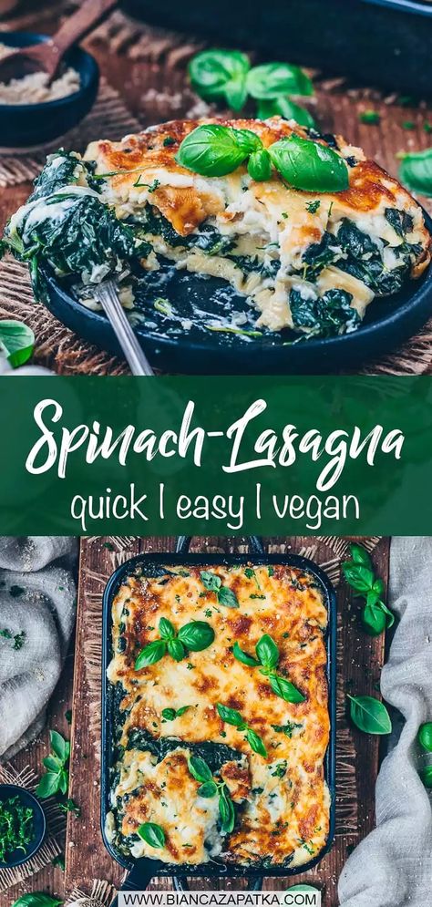 Sheet Pan Spinach Lasagna, Spinach Lasagne Recipes, Lasagne Recipes Vegetarian, Vegan Lasagne Recipes, Spinach Lasagna Recipe Easy, Lazana Recipes, Spinach Pasta Casserole, Vegan Spinach Lasagna, Lasagna Spinach