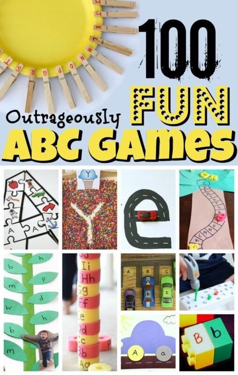 Are your children working on learning their letters? Here are over 100 outrageously fun and creative ABC Games you need to see! These alphabet games for kindergarten, toddler, preschool, pre-k, and first graders are fun to try at home with parents, classroom with their teachers, or as homeschooling families. From hands on letter activities to letter matching, tracing letters to free ABC pintables, we’ve got everything you need to teach kids their letters from A to Z. Abc Games For Kids, Playdough To Plato, Abc Games, Abc Activities, Kindergarten Games, Alphabet Games, Preschool Literacy, Preschool Letters, Alphabet Preschool