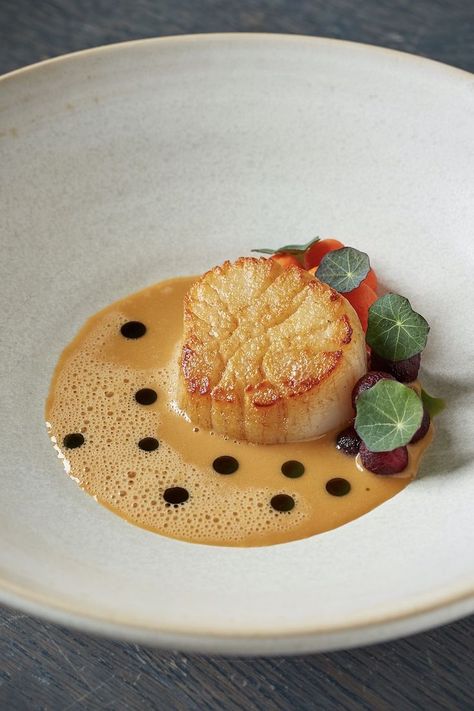 Best Scallops, Seafood Starter, Pickled Carrots Recipe, Gastronomic Food, Gourmet Food Plating, Starter Recipe, Pickled Carrots, Great British Chefs, Fine Dining Recipes