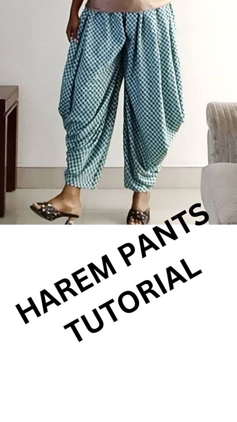 In this tutorial, I demonstrated how to draft, cut, and sew oriental-style draped geometric pants also called harem pants. Draped Pants, Pants Tutorial, Tandoori Masala, Drape Pants, How To Make An, Harem Pants, Sewing, Pants, Trousers