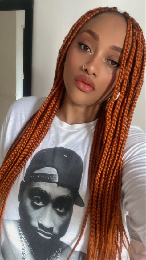 Amber Ginger medium braid Burnt Orange Box Braids Black Women, Box Braids Ginger, Orange Box Braids, Ginger Box Braids, Orange Braids, Ginger Braids, Hair Color Orange, Medium Box Braids, Blonde Box Braids