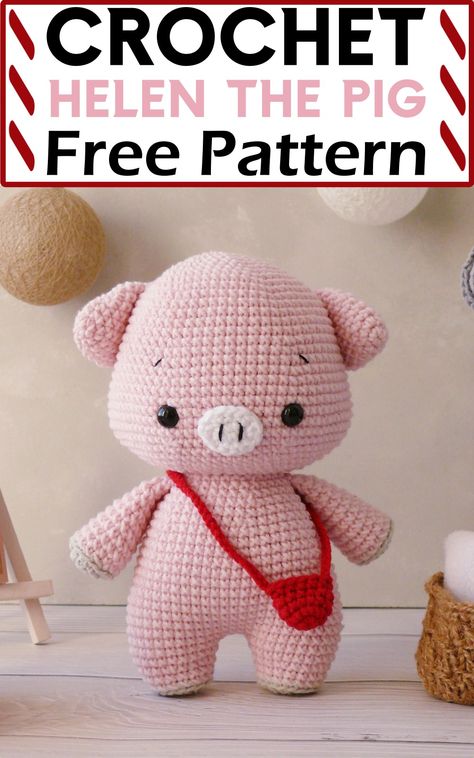 Helen The Pig Pig Crochet Pattern Free Amigurumi, Crochet Pig Pattern Free, Pig Crochet Pattern Free, Pig Crochet Pattern, Tiny Pigs, Pig Crochet, Large Crochet Hooks, Crochet Pig, Hat Patterns Free