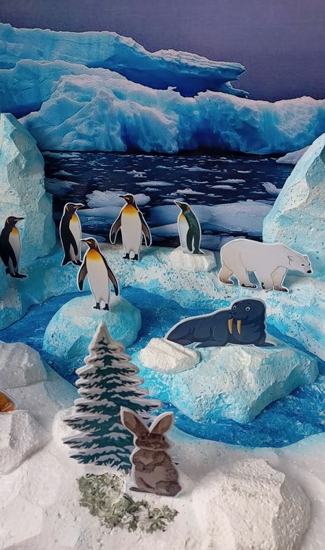 Artic Diorama For Kids, Arctic Diorama For Kids, Diorama School Projects, Tundra Diorama, Polar Bear Diorama, Biome Diorama, Artic Tundra, Tundra Project, Northern Lights Decorations