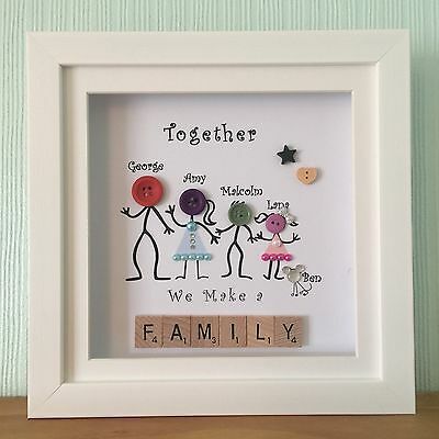 Personalised Box Frame Family Button Heads Scrabble Christmas Buttons Gift. | eBay Scrabble Letter Crafts, Scrabble Christmas, Scrabble Gifts, Button Family, Scrabble Tile Crafts, Family Grandparents, Scrabble Crafts, Box Frame Art, Scrabble Frame