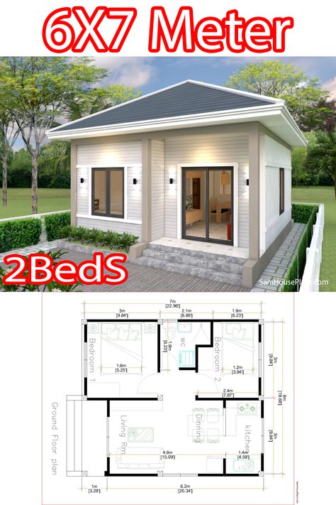 Tiny House Layout 2 Bedroom, 2 Bedroom Small House Design, 6x7 House Plan 2 Bedroom, Small Family House Design, 20 By 20 House Plans, Two Bedroom Tiny House Plans Layout, Small Farmhouse Layout, Tiny House Plans 2 Bed, Simple Two Bedroom House Plans