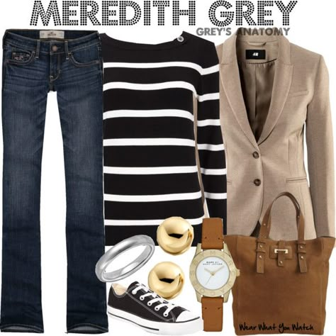 "Grey's Anatomy" by kerogenki on Polyvore Meredith Grey Outfits, Anatomy Fashion, Skirt Couture, Grey Outfits, Grey Wardrobe, Cute Teacher Outfits, Ellen Pompeo, Under The Surface, Meredith Grey