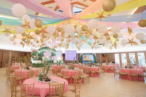 Julia’s “My Great Big God” Inspired Party – Ceiling Bible Theme Birthday Party, Bible Themed Party, Kid Birthday Party, Baby Dedication, Layered Cake, About God, Theme Birthday Party, Pink Table, 1st Birthday Party