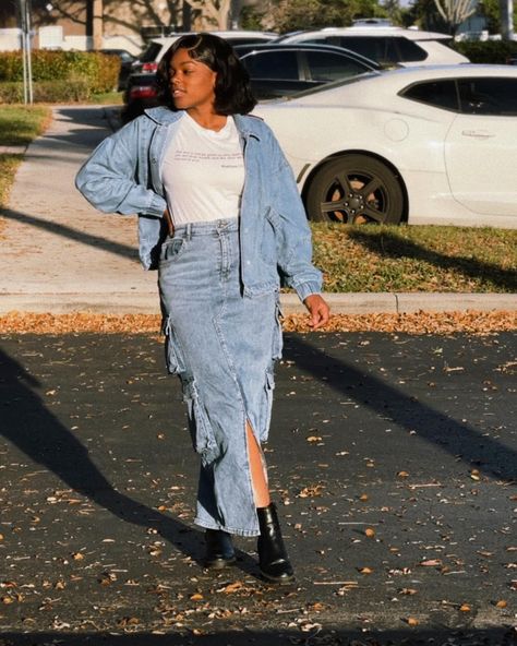 Long skirts were always fashionable, people just didn't know how to style them. It's funny being in a generation where you saw cargo skirts become fashionable when you were once made fun of for wearing them back in 05’🤣. Which is why style is always timeless 😌 . . #denim#style#denimjacket#ootd#lookbook#streetstyle#picsart#edit#bob#hair#look#cargoskirt Picsart Edits, Cargo Skirt, College Outfits, New Wall, Long Skirt, Bob Hairstyles, Hair Looks, Denim Jacket, Lookbook